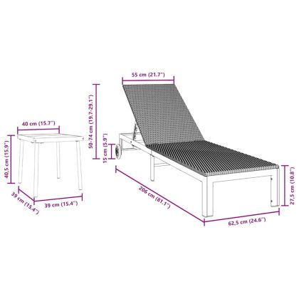 Шезлонг 2-човек 3 pcs Черно полиратан
