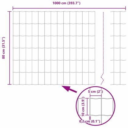 Европейска ограда Сив 0,8 x 10 m Желязо с PVC покритие