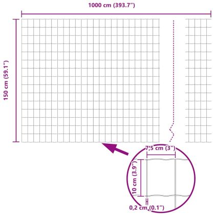 Европейска ограда Сив 1.5 x 10 m Желязо с PVC покритие