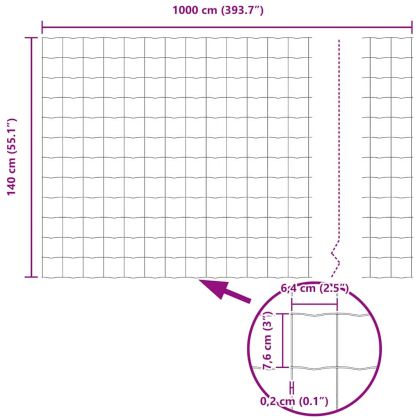 Европейска ограда Сив 1,4 x 10 m Желязо с PVC покритие