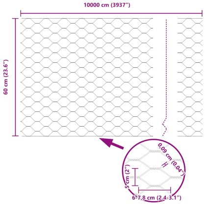 Шестоъгълна ограда 0,6 x 100 м ПВЦ Зелено