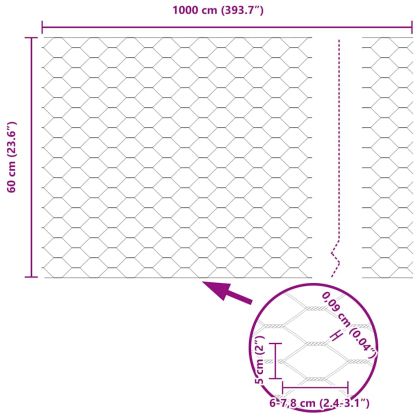 Шестоъгълна ограда Сив 0,6 x 10 м ПВЦ