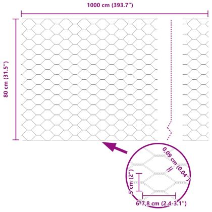 Шестоъгълна ограда 0,8 x 10 m ПВЦ Сиво