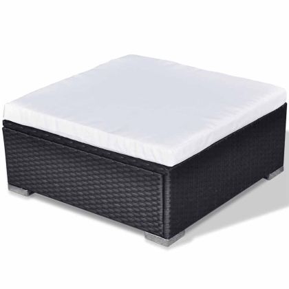 Градински комплект с възглавници, 6 части, черен полиратан