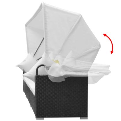 Градински комплект с навес, 7 части, черен полиратан