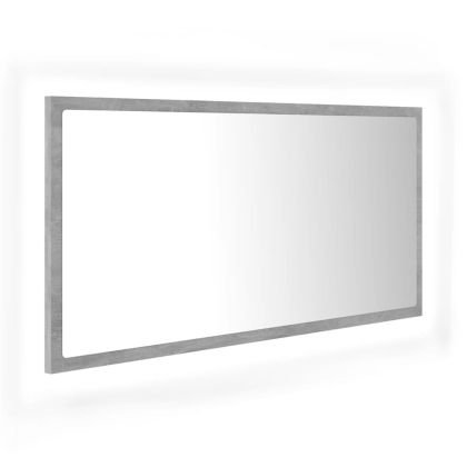 LED огледало за баня, бетонно сиво, 90x8,5x37 см, акрил