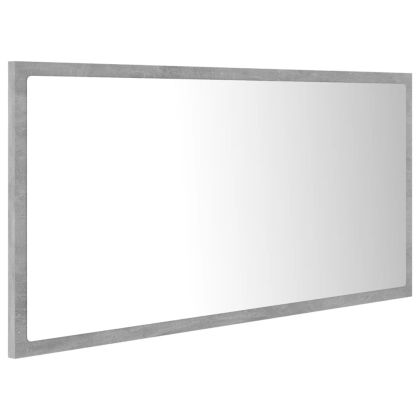 LED огледало за баня, бетонно сиво, 90x8,5x37 см, акрил