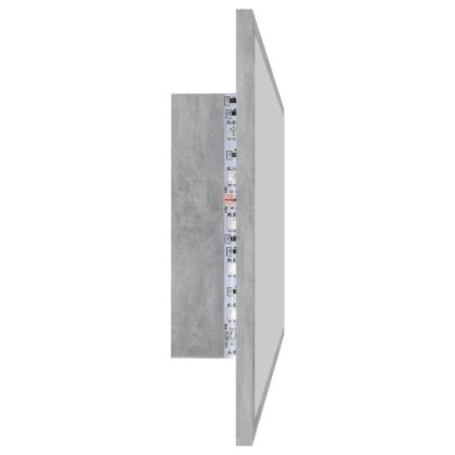 LED огледало за баня, бетонно сиво, 90x8,5x37 см, акрил