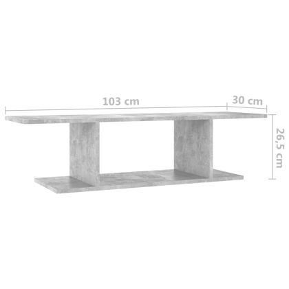 ТВ шкаф за стенен монтаж, бетонно сив, 103x30x26,5 см