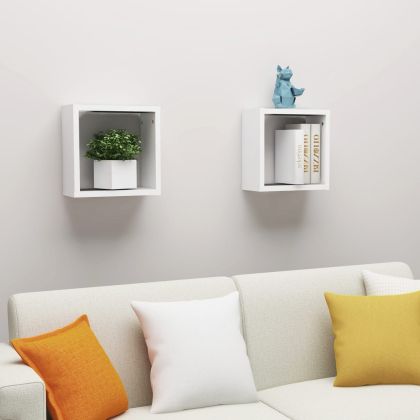 Стенни кубични рафтове, 2 бр, бели, 30x15x30 см