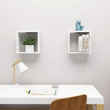 Стенни кубични рафтове, 2 бр, бели, 30x15x30 см