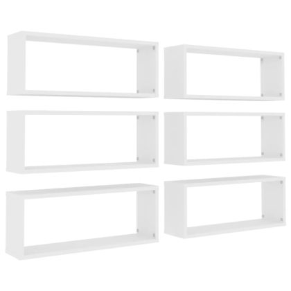 Стенни кубични рафтове, 6 бр, бели, 60x15x23см, инженерно дърво
