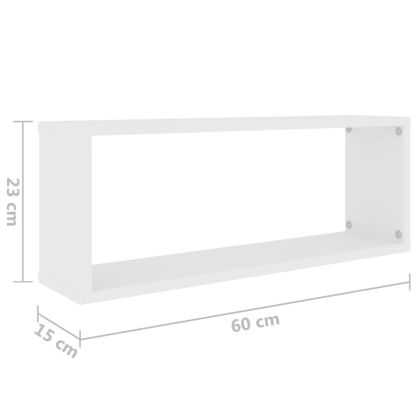 Стенни кубични рафтове, 6 бр, бели, 60x15x23см, инженерно дърво