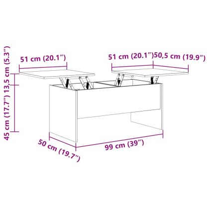 Кафе маса, сив сонома, 102x50,5x46,5 см, инженерно дърво