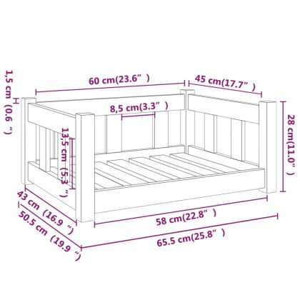 Кучешко легло, бяло, 65,5x50,5x28 см, борова дървесина масив
