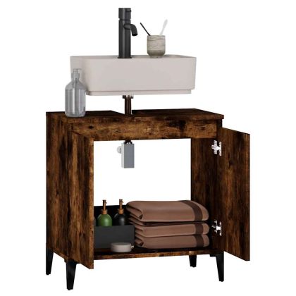 Шкаф за мивка, опушен дъб, 58x33x60 см, инженерно дърво