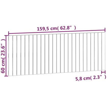 Стенна табла за спалня, бяла, 159,5x3x60 см, борово дърво масив