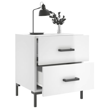 Нощни шкафчета, 2 бр, бял гланц, 40x35x47,5 см, инженерно дърво