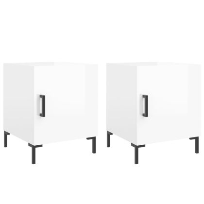 Нощни шкафчета 2 бр бял гланц 40x40x50 см инженерно дърво