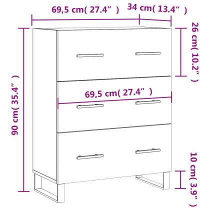 Сайдборд, бял гланц, 69,5x34x90 см, инженерно дърво