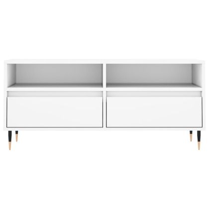 ТВ шкаф, бял, 100x34,5x44,5 см, инженерно дърво