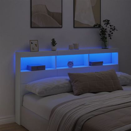 Табла шкаф с LED, бял, 180x17x102 см