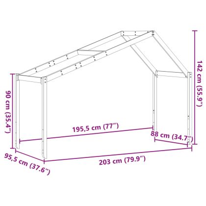 Покрив за детско легло, бял, 203x95,5x142 см, бор масив