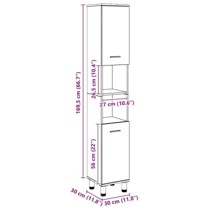 Шкаф за баня, дъб артизан, 30x30x179 см, инженерно дърво