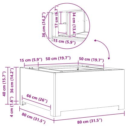 Огнище Черно 80 x 80 x 40 cm Стомана