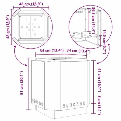 Бездимна камина Черно 48 x 48 x 51 см Стомана