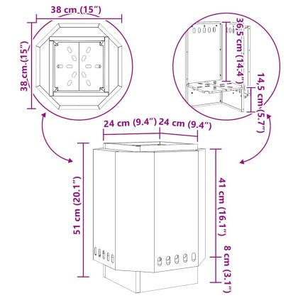 Бездимна камина Черно 38 x 38 x 51 см Стомана