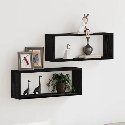 Стени за рафтове с рафт 2 pcs Черния дъб 60 x 15 x 23 cm