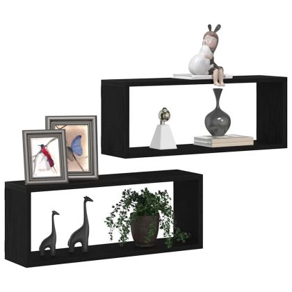 Стени за рафтове с рафт 2 pcs Черния дъб 60 x 15 x 23 cm