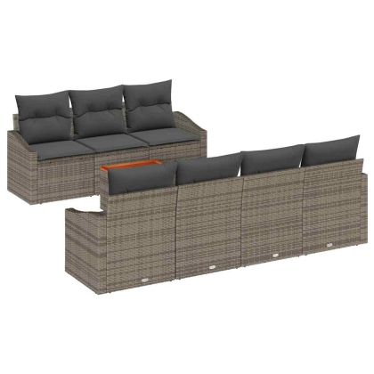 Градински Софа Комплект със съхранение 8 pcs Сив полиратан