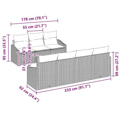 Градински Софа Комплект със съхранение 8 pcs Сив полиратан