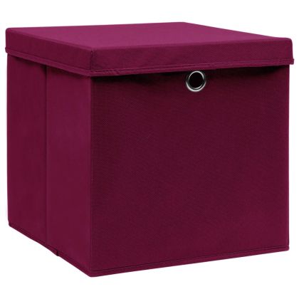 Кутии за съхранение с капаци 10 бр 28x28x28 см тъмночервени