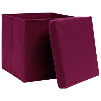 Кутии за съхранение с капаци 10 бр 28x28x28 см тъмночервени