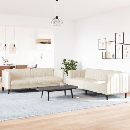 Комплект дивани 2 части кремав текстил