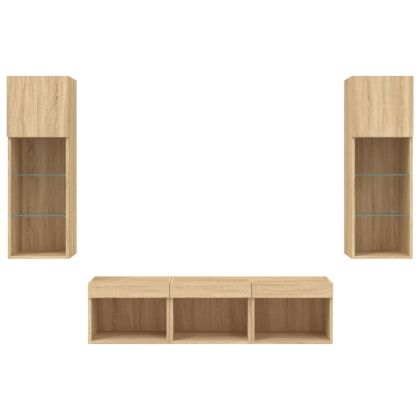 ТВ стенни модули с LED, 5 части, сонома дъб, инженерно дърво