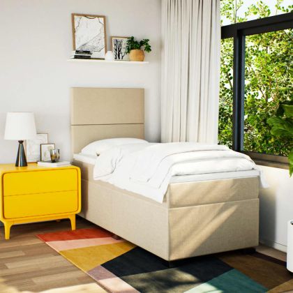 Боксспринг легло с матрак, кремаво, 100x200 см, плат