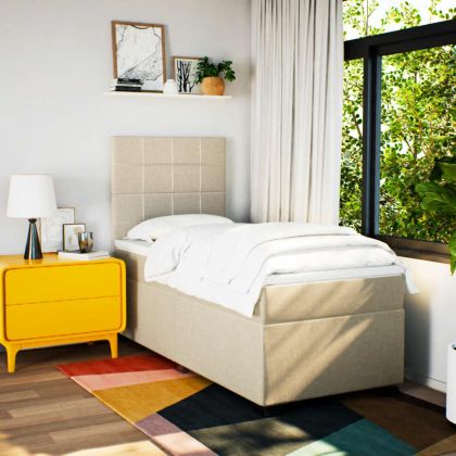 Боксспринг легло с матрак, кремаво, 100x200 см, плат