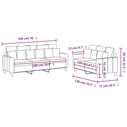 Комплект дивани от 2 части с възглавници, тъмносив, плат