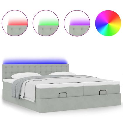 Османска легло с матраци и LED, светлосиво, 200x200 см, кадифе