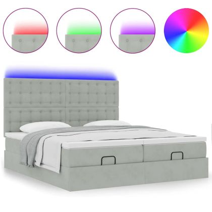Османска легло с матраци и LED, светлосиво, 200x200 см, кадифе