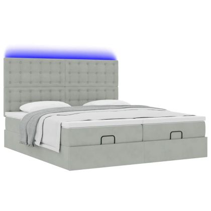 Османска легло с матраци и LED, светлосиво, 200x200 см, кадифе