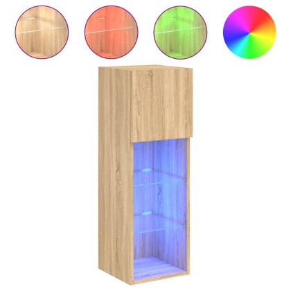 ТВ шкаф с LED осветление, дъб сонома, 30,5x30x90 см