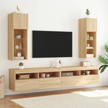 ТВ шкаф с LED осветление, дъб сонома, 30,5x30x90 см