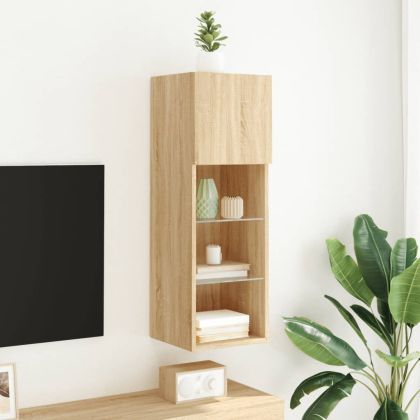 ТВ шкаф с LED осветление, дъб сонома, 30,5x30x90 см