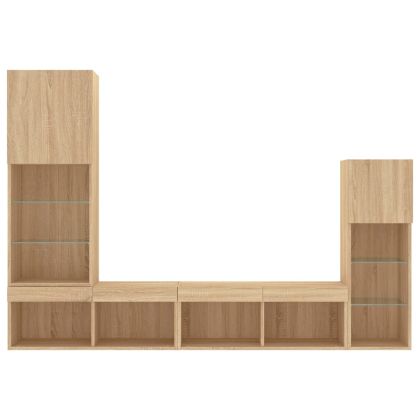 ТВ стенни модули с LED, 4 части, сонома дъб, инженерно дърво