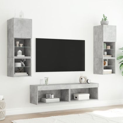 ТВ шкафове с LED осветление 2 бр бетонно сиви 60x30x30 см